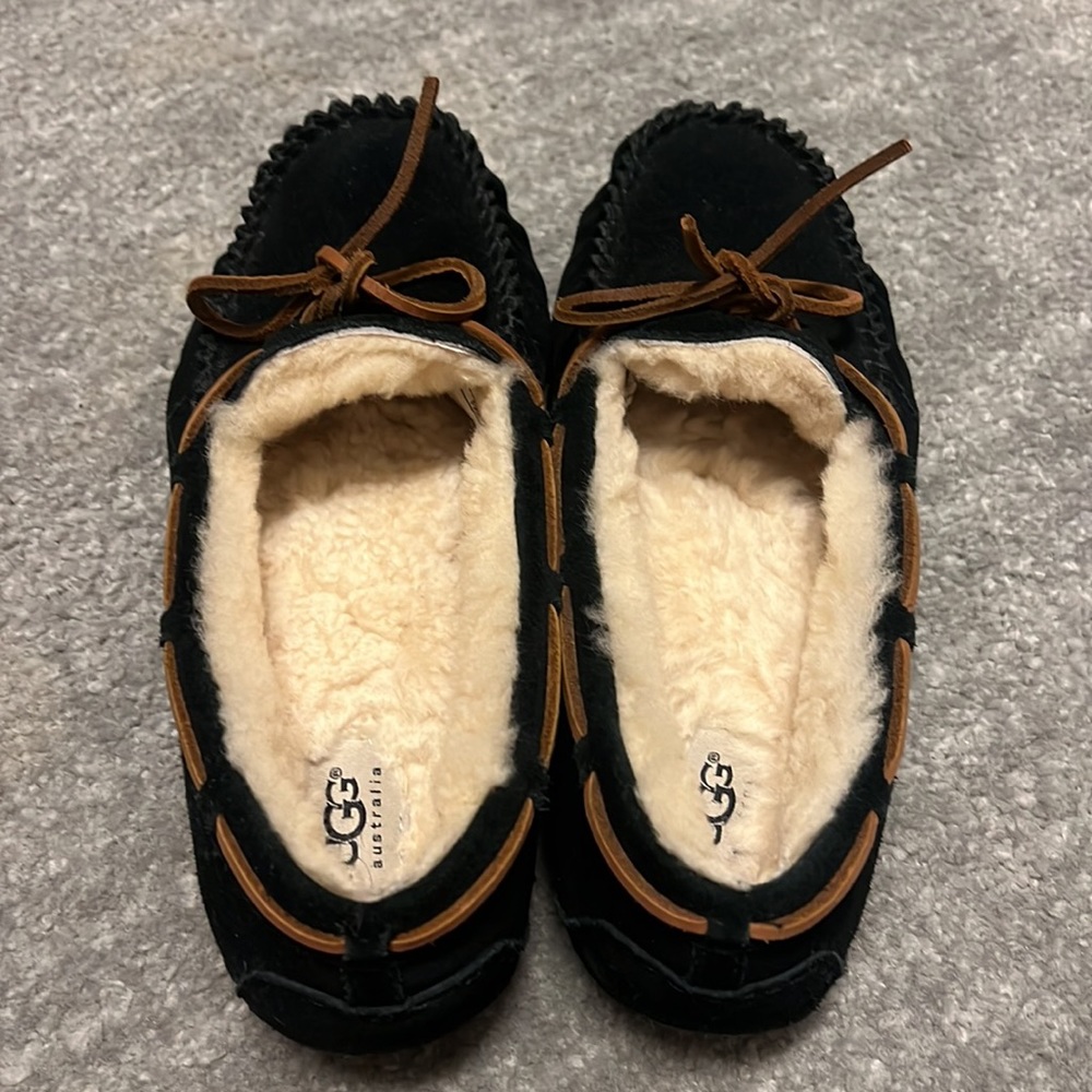 UGG Black Moccasins with Tan Laces - Picture 2 of 4